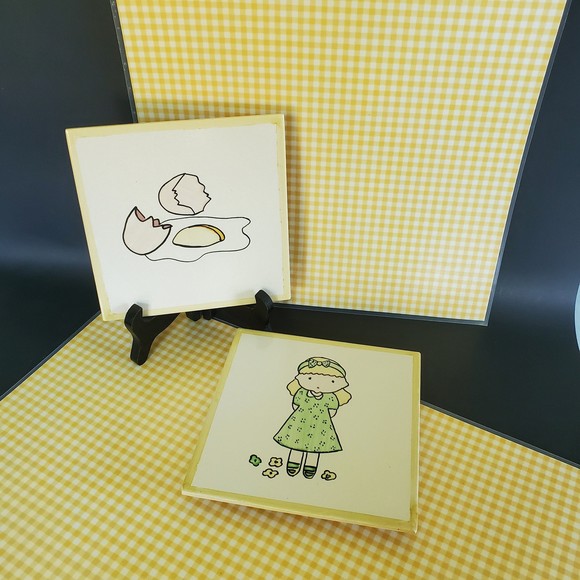 2 Portuguese Tile Trivet Pot Rests Vtg 70s Minimalist Pop Art Cartoon Gr… - Picture 8 of 11